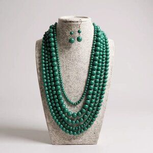 Five Layers Green Lucite Bead Necklace earring Set